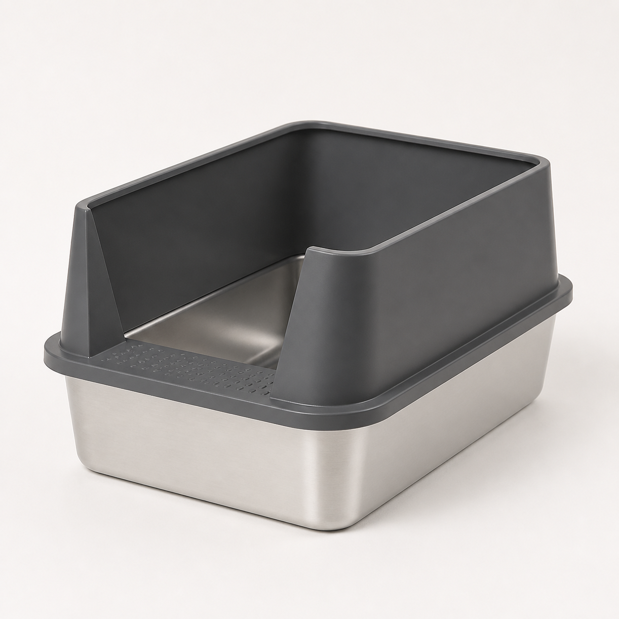 XXL 304 Stainless-Steel Cat Litter Box with High Sides, Low Entry & Non-Slip Accessories — clean background product view