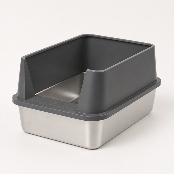 XXL 304 Stainless-Steel Cat Litter Box with High Sides, Low Entry & Non-Slip Accessories — clean background product view