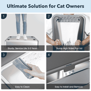 XXL 304 Stainless-Steel Cat Litter Box with High Sides, Low Entry & Non-Slip Accessories