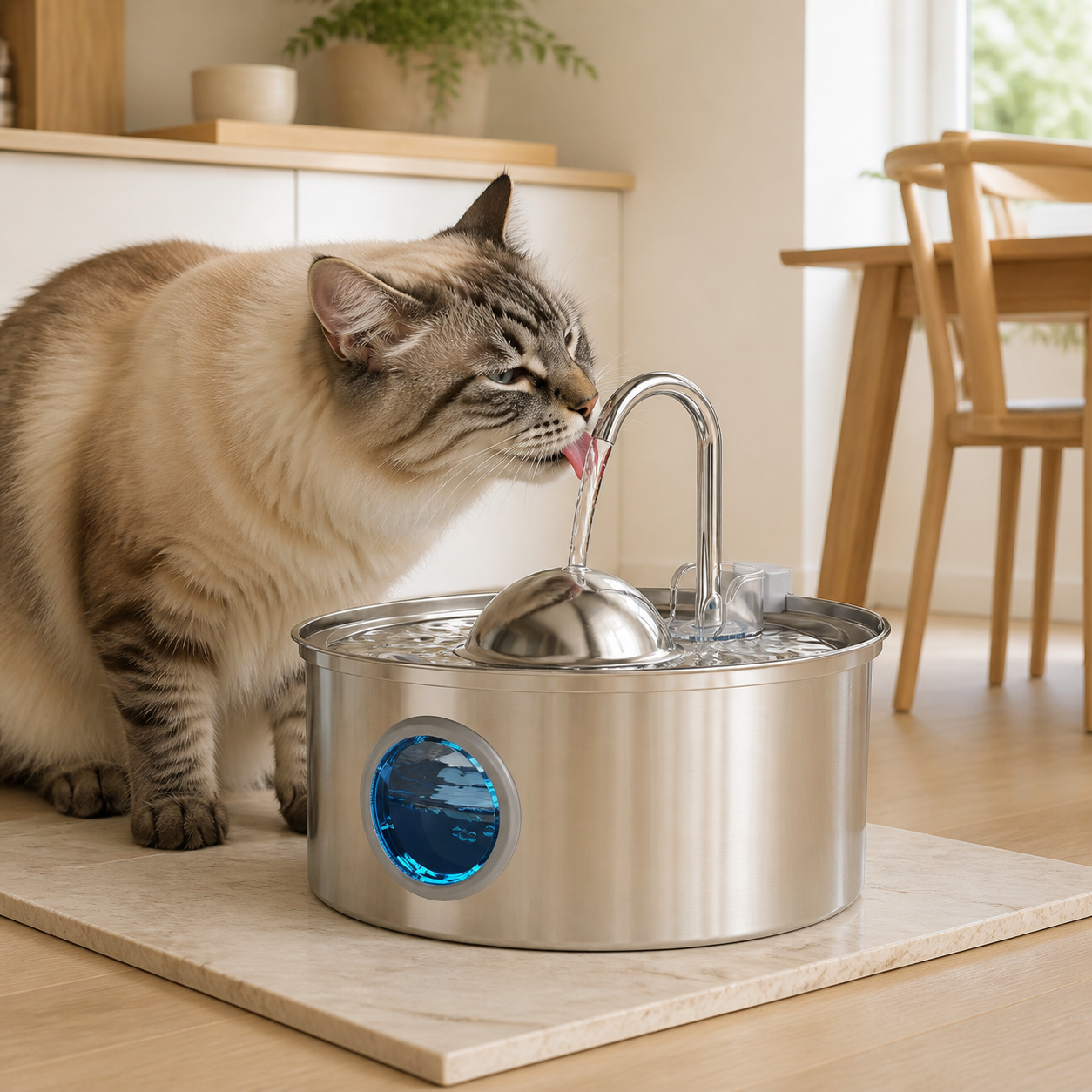 3.2-Liter Stainless-Steel Cat Water Fountain with Multi-Filter — cat-friendly home interior