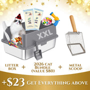 XXL 304 Stainless-Steel Cat Litter Box with High Sides, Low Entry & Non-Slip Accessories