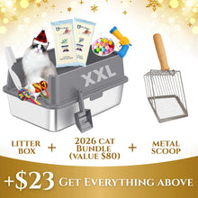 XXL 304 Stainless-Steel Cat Litter Box with High Sides, Low Entry & Non-Slip Accessories
