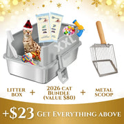 XXL 304 Stainless-Steel Cat Litter Box with High Sides, Low Entry & Non-Slip Accessories