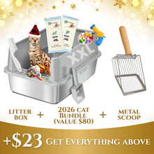 XXL 304 Stainless-Steel Cat Litter Box with High Sides, Low Entry & Non-Slip Accessories