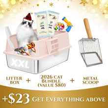 XXL 304 Stainless-Steel Cat Litter Box with High Sides, Low Entry & Non-Slip Accessories