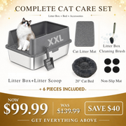 XXL 304 Stainless-Steel Cat Litter Box with High Sides, Low Entry & Non-Slip Accessories