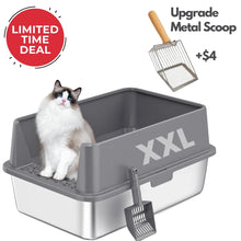 XXL 304 Stainless-Steel Cat Litter Box with High Sides, Low Entry & Non-Slip Accessories