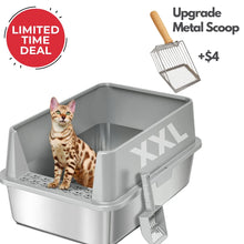 XXL 304 Stainless-Steel Cat Litter Box with High Sides, Low Entry & Non-Slip Accessories