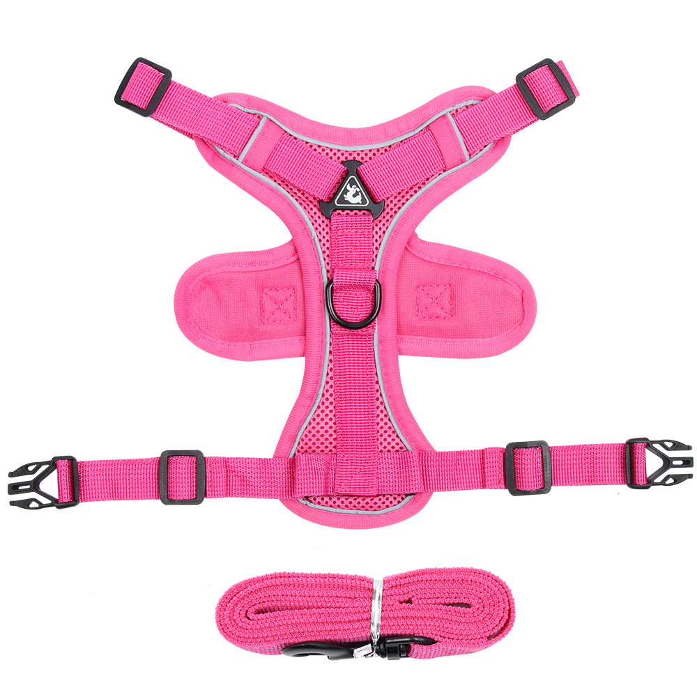 Reflective Mesh Cat Harness and Leash Set — Rose red variant