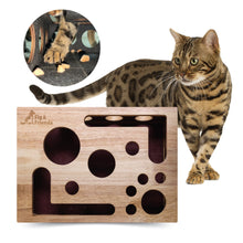 Solid Oak Cat Nail-File Enrichment Puzzle Box with Replaceable Scratch-Paper Inserts
