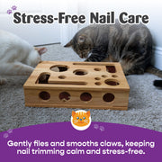 Solid Oak Cat Nail-File Enrichment Puzzle Box with Replaceable Scratch-Paper Inserts