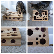 Solid Oak Cat Nail-File Enrichment Puzzle Box with Replaceable Scratch-Paper Inserts