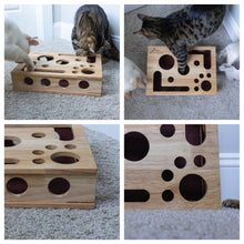 Solid Oak Cat Nail-File Enrichment Puzzle Box with Replaceable Scratch-Paper Inserts