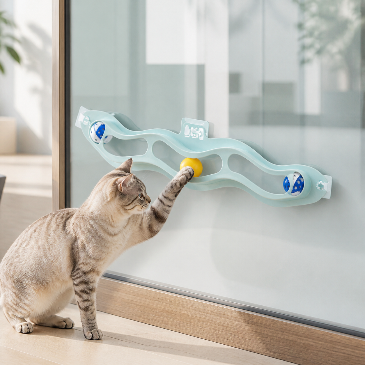Adhesive Wavy Wall-Track Ball Toy for Cats — cat-friendly home interior