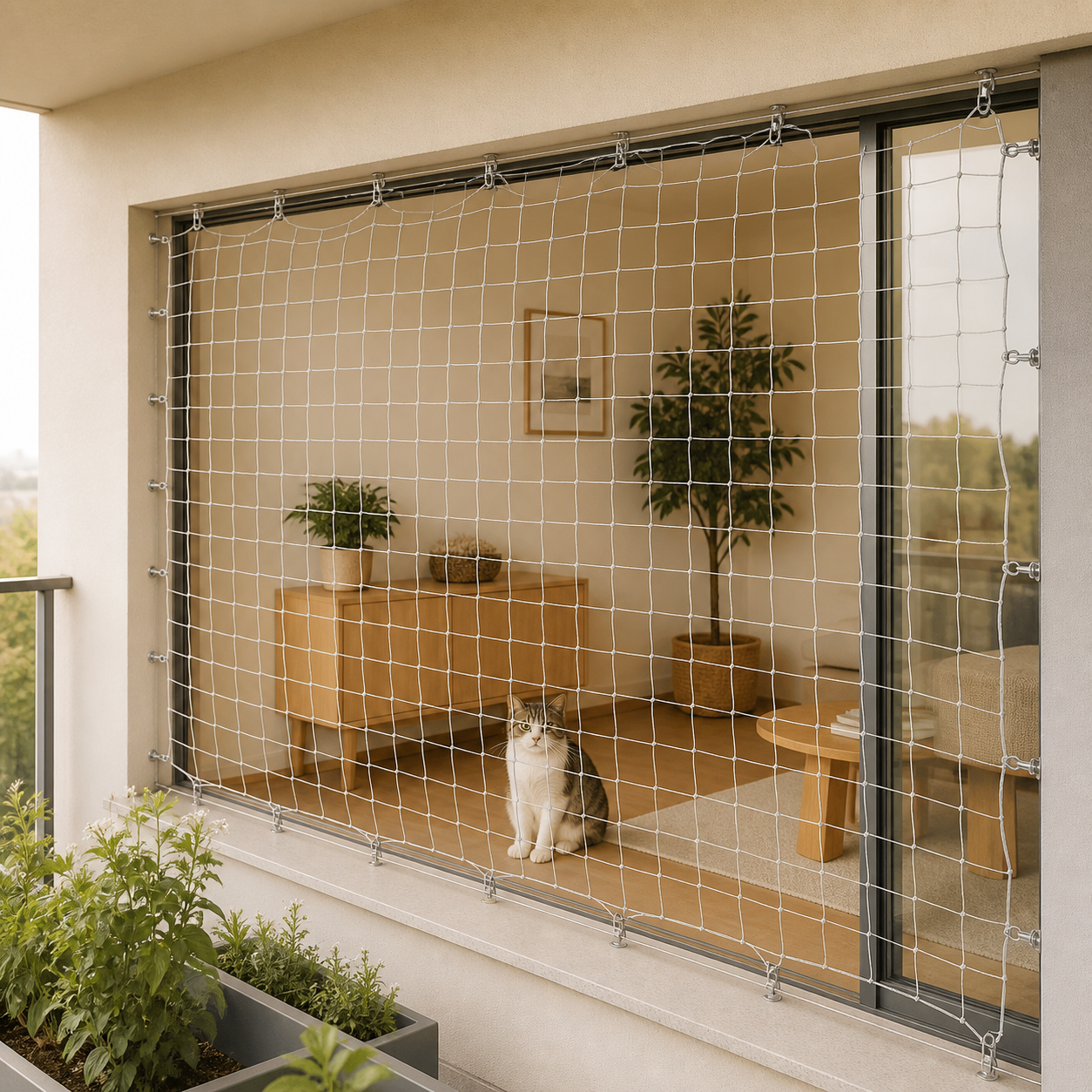 Adjustable Cat Balcony Secondary Safety Net — cat-friendly home interior