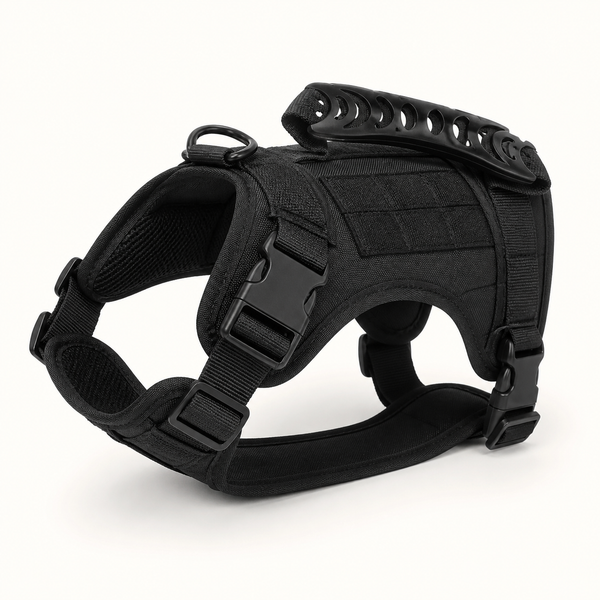 Adjustable Tactical Cat Harness in Black — clean background product view