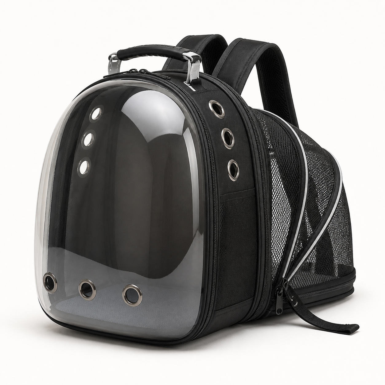 Black Expandable Ventilated Cat Carrier Backpack — clean background product view