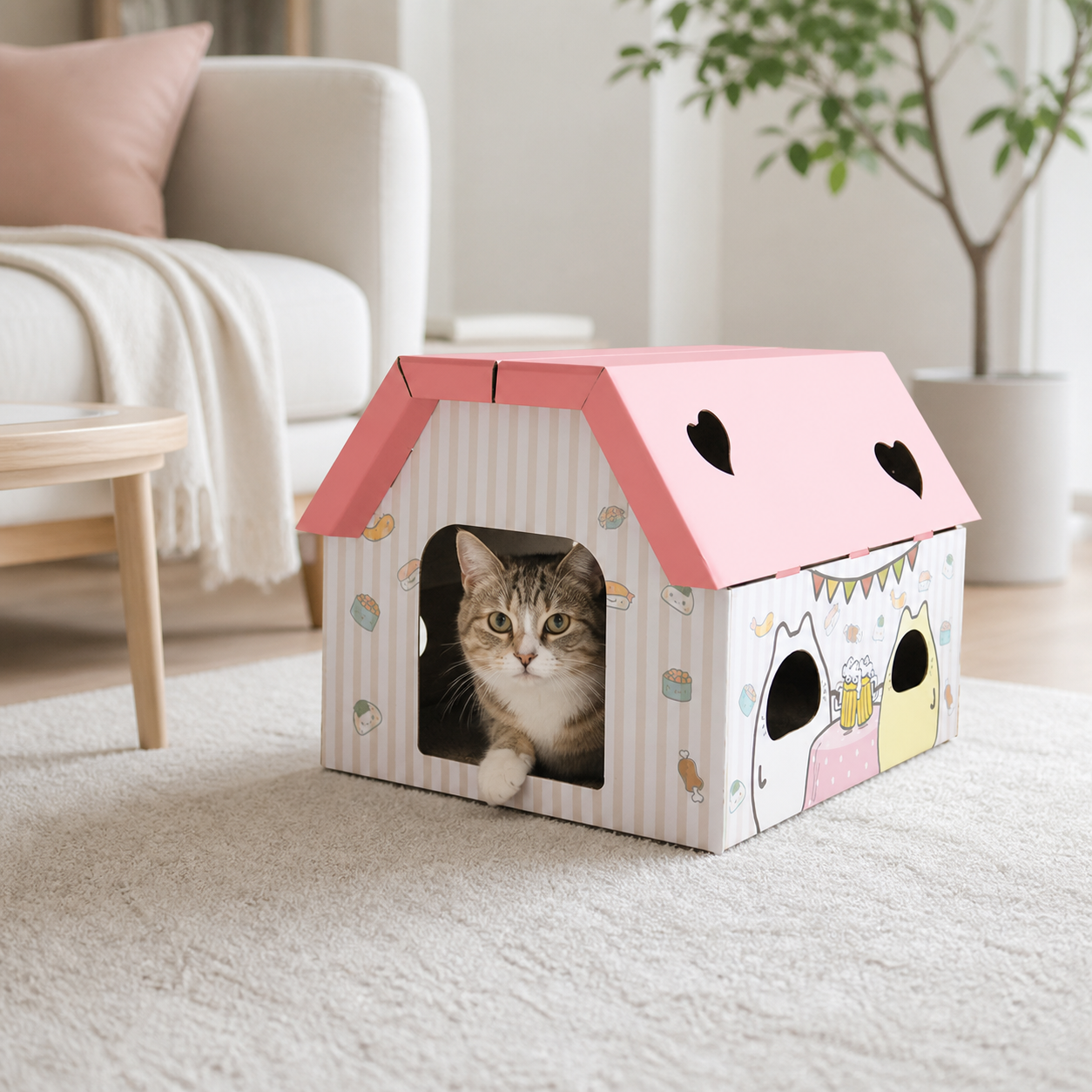 Coffee-House Cardboard Cat Scratcher & Hideout — cat-friendly home interior