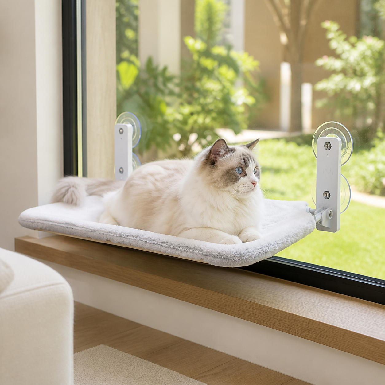 Cordless Foldable Window Cat Perch — cat-friendly home interior