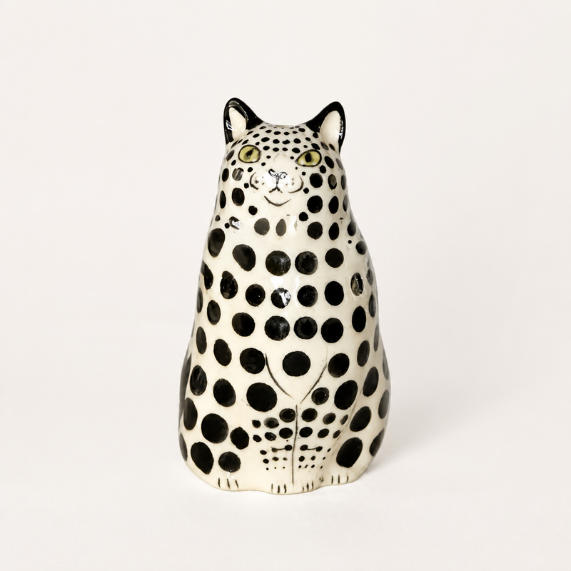 Black Polka-Dot Cat-Shaped Resin Accent Vase — clean background product view