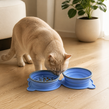 Double Collapsible Silicone Cat Travel Bowls with Slow-Feed Insert — cat-friendly home interior