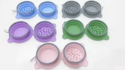Double Collapsible Silicone Cat Travel Bowls with Slow-Feed Insert — product detail 5