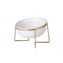 Elevated Tilted Ceramic Cat Bowl with Gold Stand — product detail 1