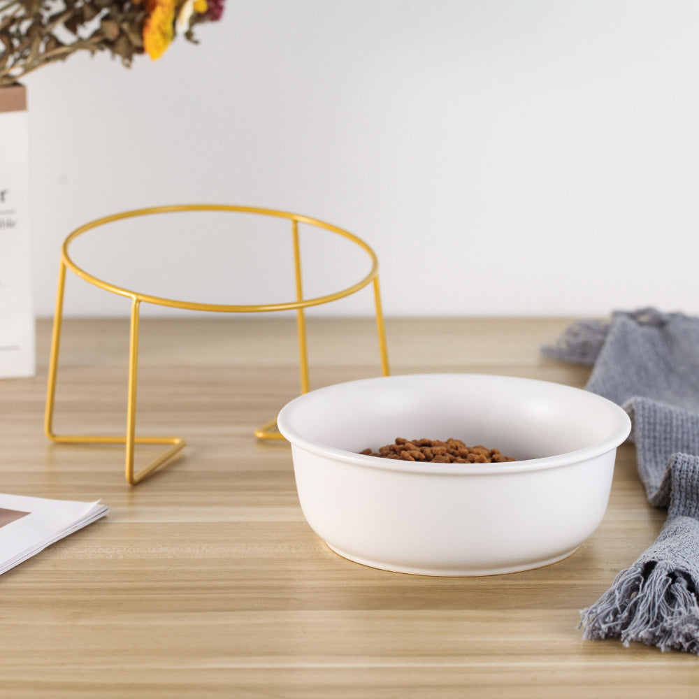 Elevated Tilted Ceramic Cat Bowl with Gold Stand — product detail 2