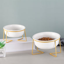 Elevated Tilted Ceramic Cat Bowl with Gold Stand — product detail 4