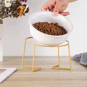 Elevated Tilted Ceramic Cat Bowl with Gold Stand — product detail 5
