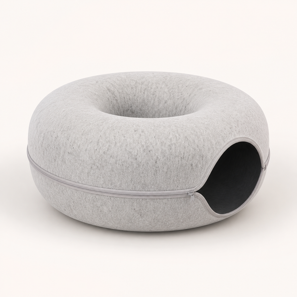 Felt Donut Cat Tunnel Bed with Center Lounger — clean background product view