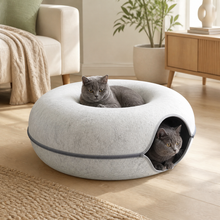 Felt Donut Cat Tunnel Bed with Center Lounger — cat-friendly home interior