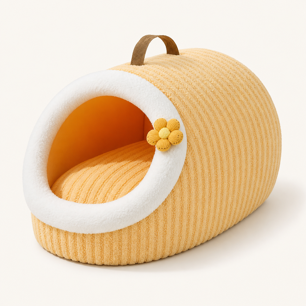 Foldable Cat Cave Bed with Removable Washable Cushion — clean background product view