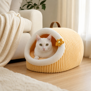 Foldable Cat Cave Bed with Removable Washable Cushion — cat-friendly home interior