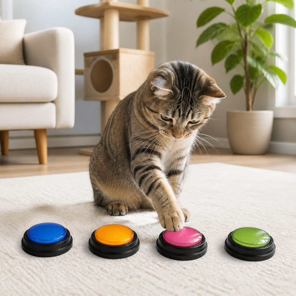 Four-Pack Recordable Pet Communication Buttons — cat-friendly home interior