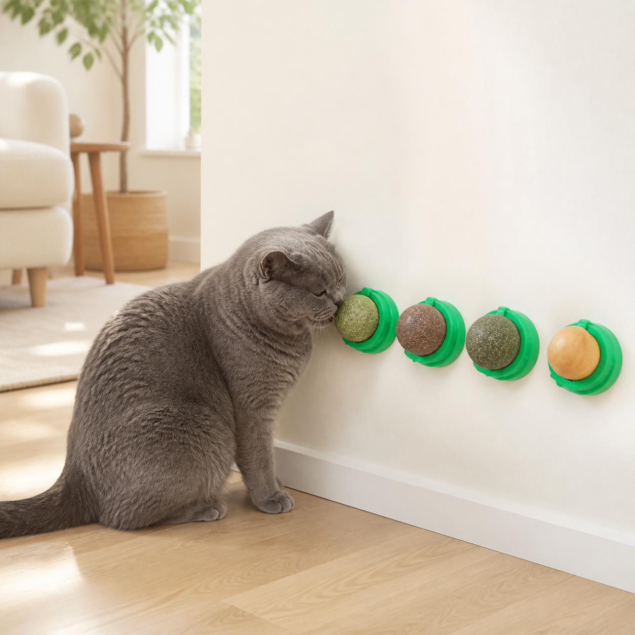 Four-Piece Catnip & Silvervine Wall Ball Set — cat-friendly home interior
