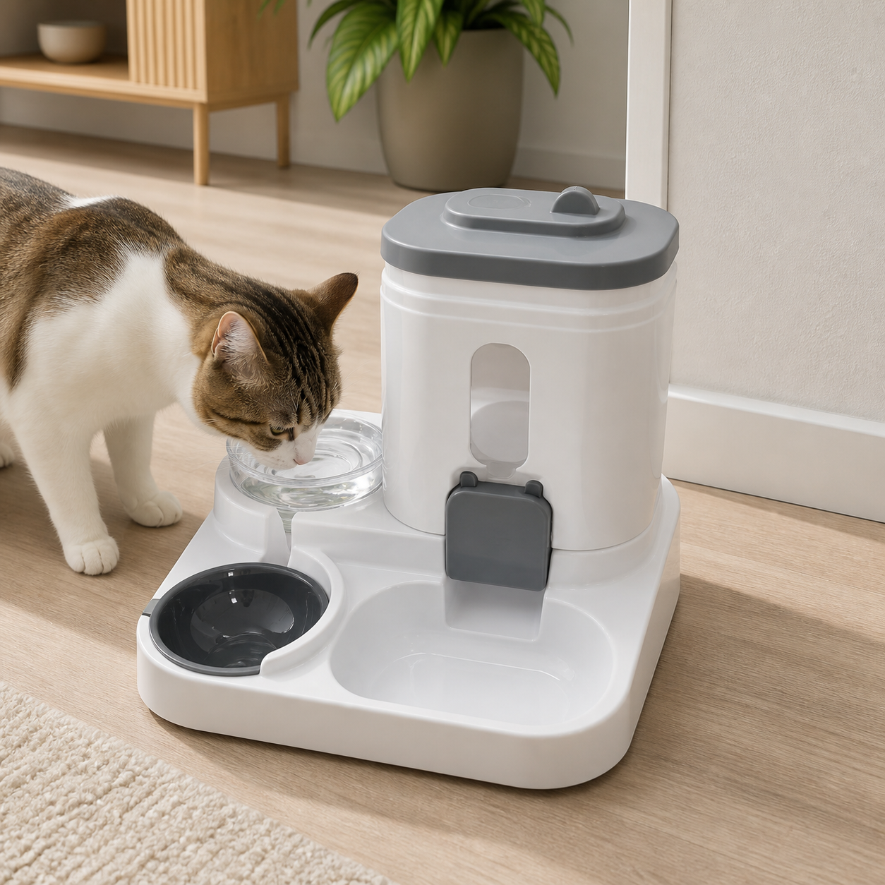 Gravity Cat Feeder & Waterer with Anti-Slip Base — cat-friendly home interior
