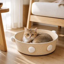 Handwoven Cotton-Rope Cat Basket Bed & Scratcher — cat-friendly home interior