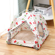 Large Cherry-Print Foldable Cat Tent Bed — product detail 1