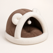 Large Coffee Plush Cat Cave Bed — clean background product view