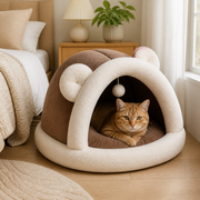 Large Coffee Plush Cat Cave Bed — cat-friendly home interior