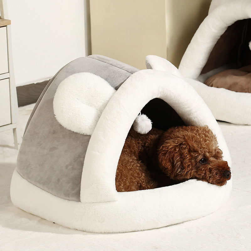 Large Coffee Plush Cat Cave Bed — product detail 1
