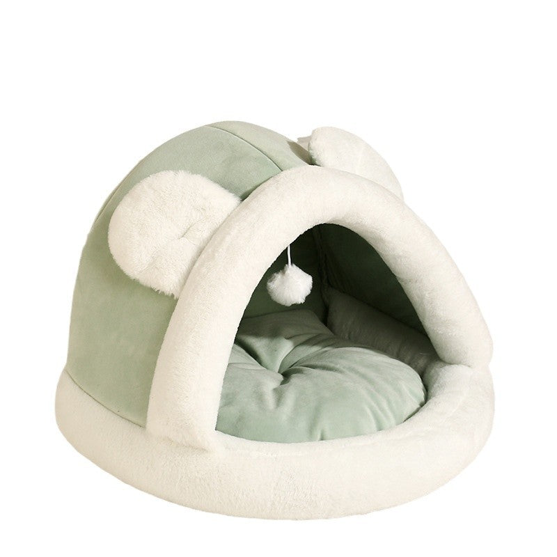 Large Coffee Plush Cat Cave Bed — product detail 3