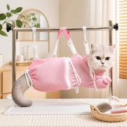 Adjustable Mesh Cat Grooming Support Bag in a cat-friendly home interior