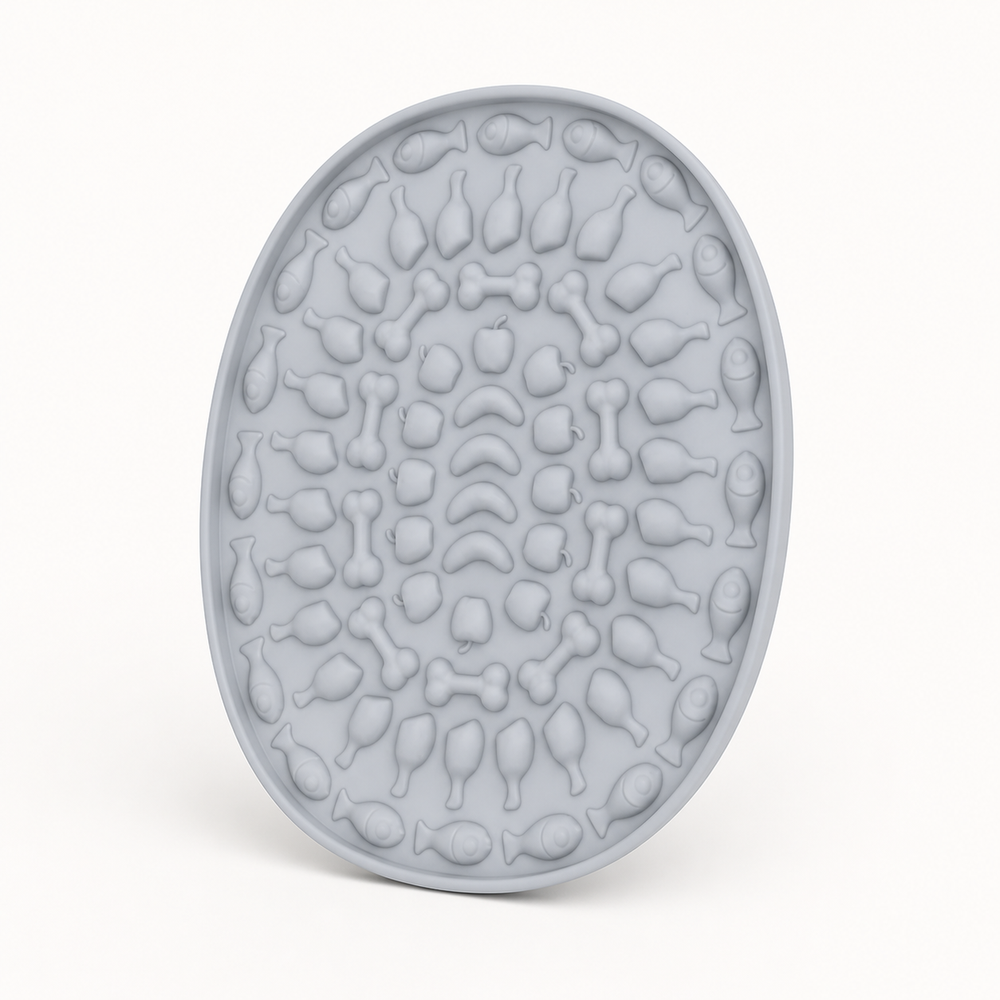 Oval Silicone Cat Lick Mat for Slow Feeding on a clean background