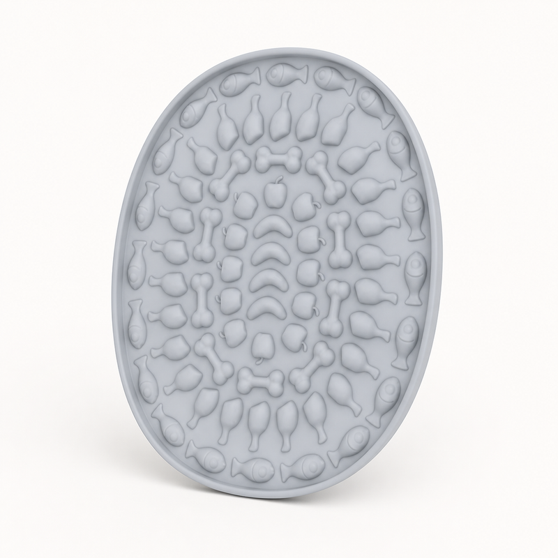 Oval Silicone Cat Lick Mat for Slow Feeding on a clean background