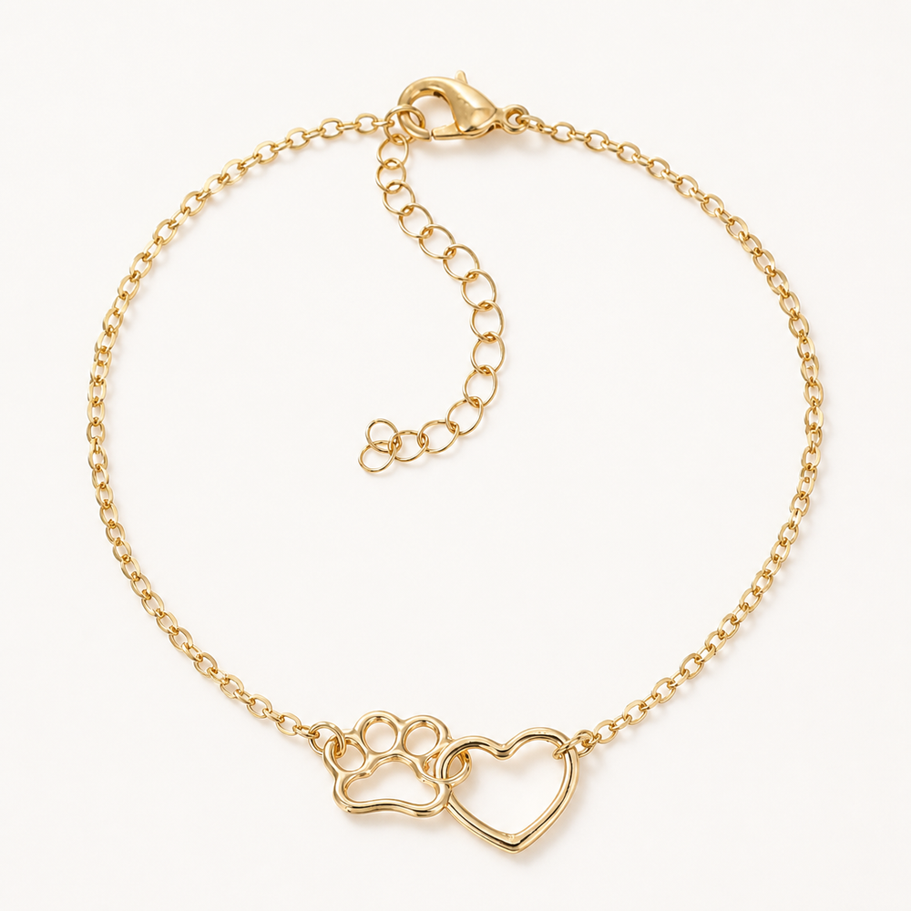 Peach-Heart Cat-Paw Charm Bracelet — clean background product view