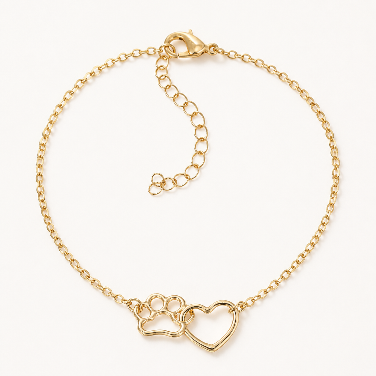Peach-Heart Cat-Paw Charm Bracelet — clean background product view