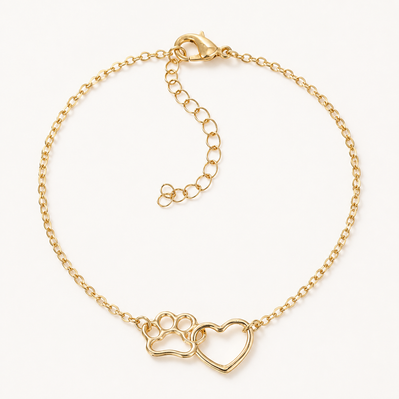 Peach-Heart Cat-Paw Charm Bracelet — clean background product view