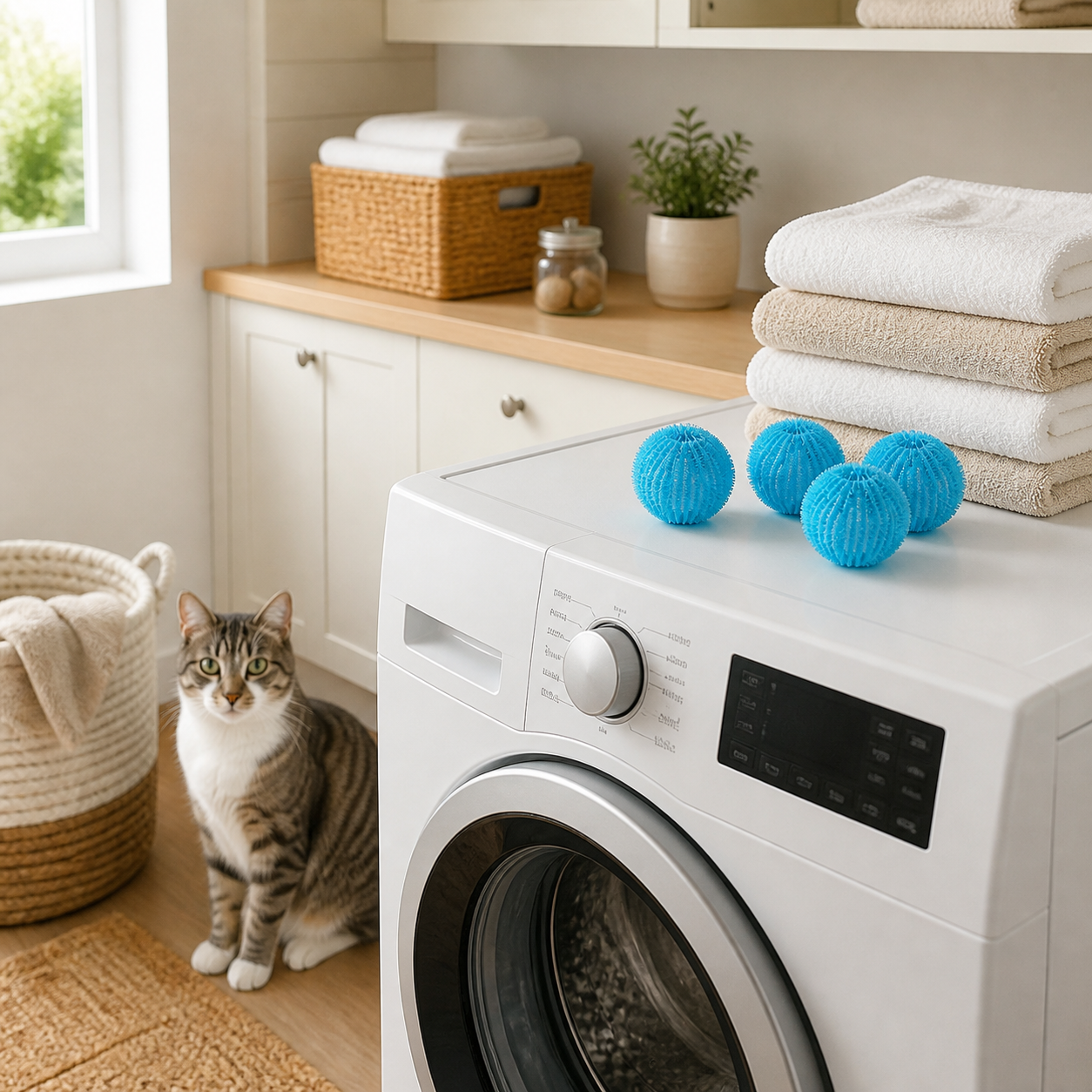 Four-Piece Pet-Hair Catcher Set for Laundry Loads — cat-friendly home interior